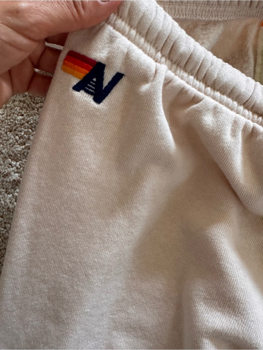 Aviator Nation 5-Stripe Hoodie & Sweatpant Set - Oatmeal / Neon Rainbow - Size S - Picture 4 of 16
